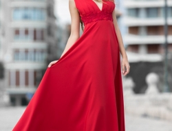 Vestido largo rojo crepe